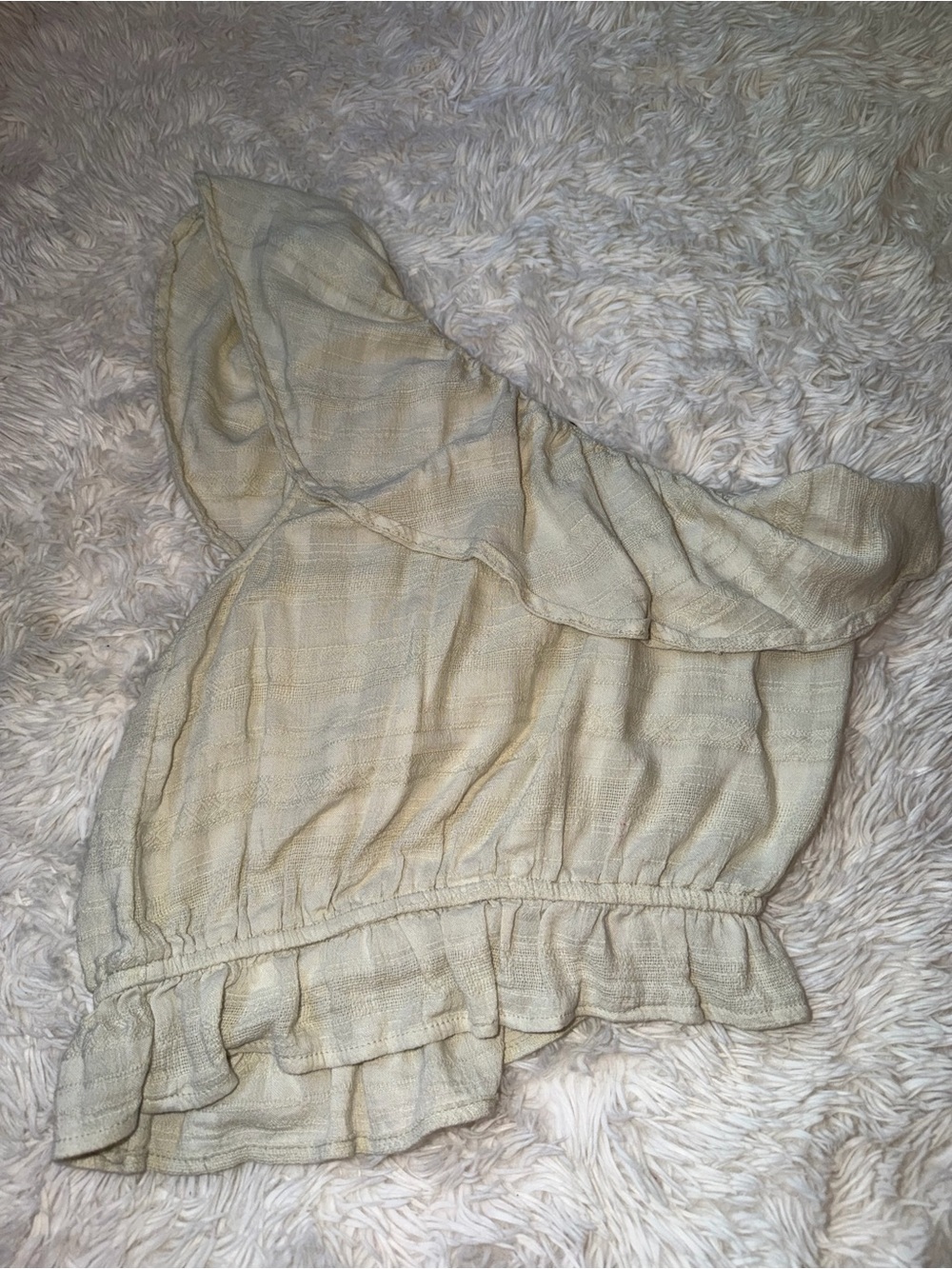 American Eagle Outfitters Cream Off-Shoulder Ruffle Crop Top - Picture 3 of 3